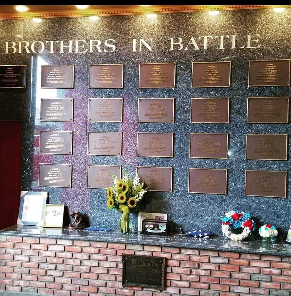 Brothers in Battle memorial wall inside the Maspeth firehouse